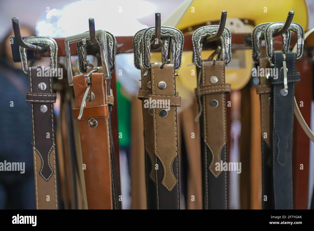 Leather and leather cowboy belts and belts in the factory of boots,  saddlery, footwear and leather crafts in the municipality of Moctezuma.  Moctezuma, Sonora, Mexico. . (Photo by Luis Gutierrez / Norte