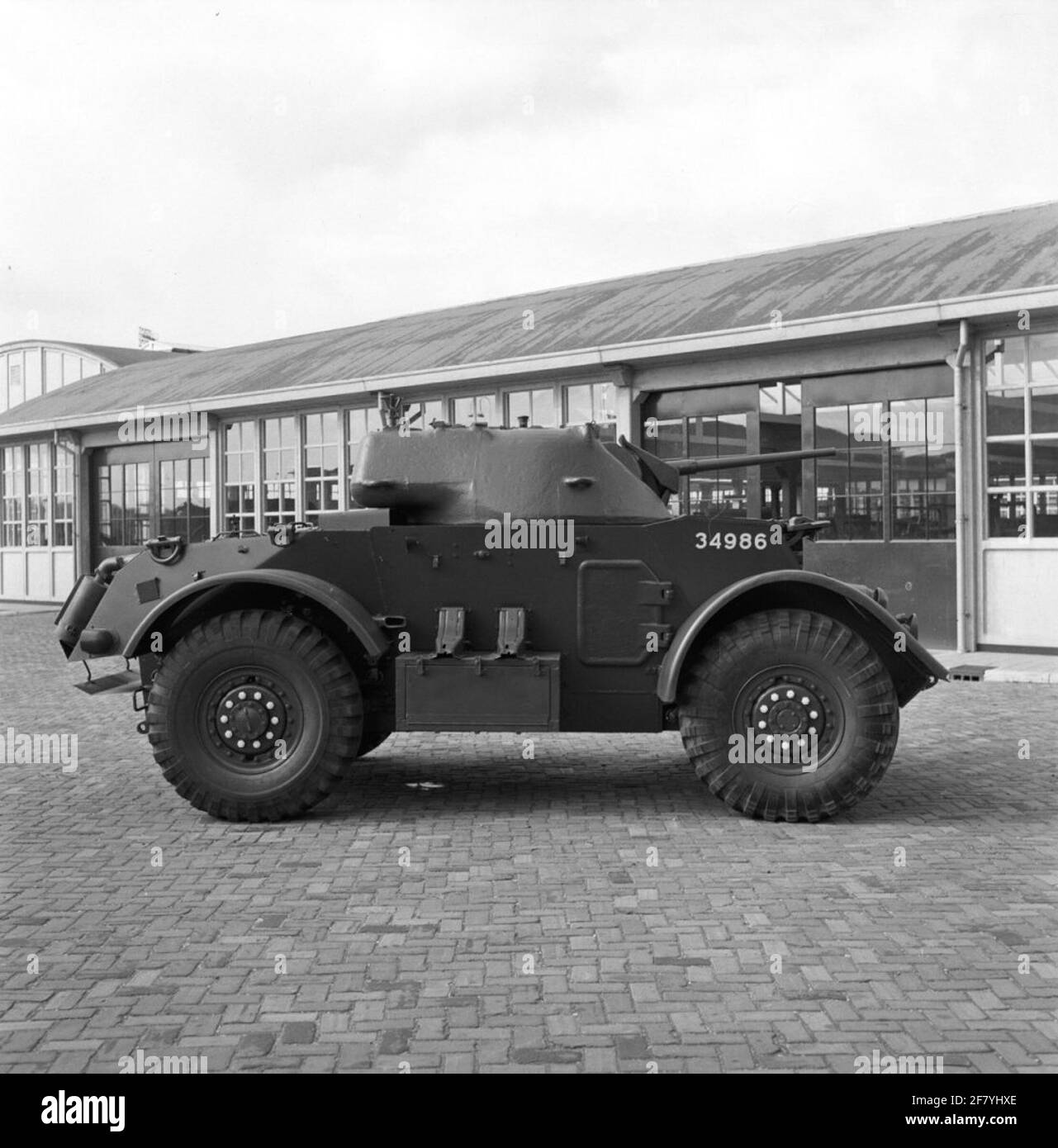 A staghound armored wagon. This reconnaissance vehicle, equipped with a 37 mm cannon into a rotating dome, was one of the first armored cars that entered the army after 1945. Stock Photo