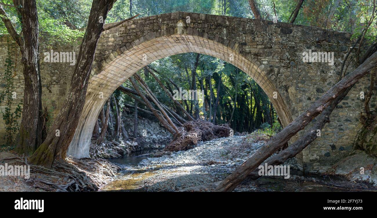 Roudias medieval bridge in Paphos forest (Cyprus) built by Venetians in the 16th cеntury Stock Photo