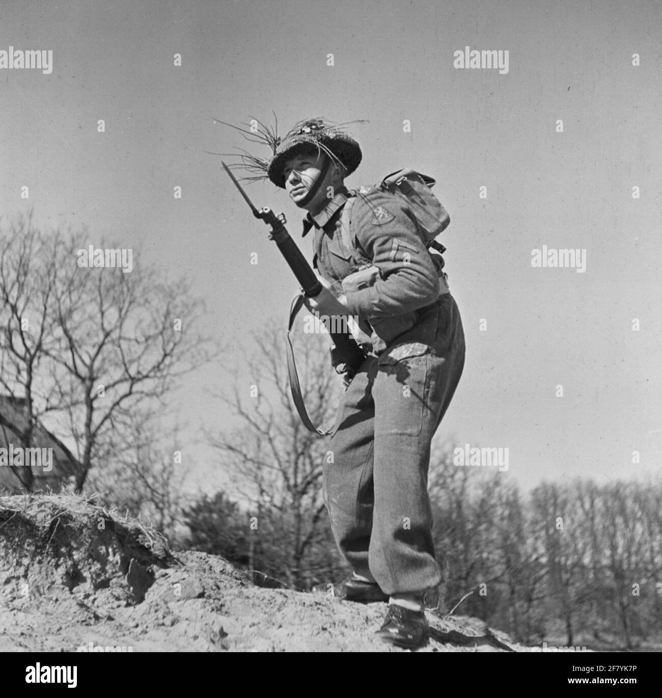 Infanterist with Lee Enfield rifle. Here with stuffed nail bayonet. Stock Photo