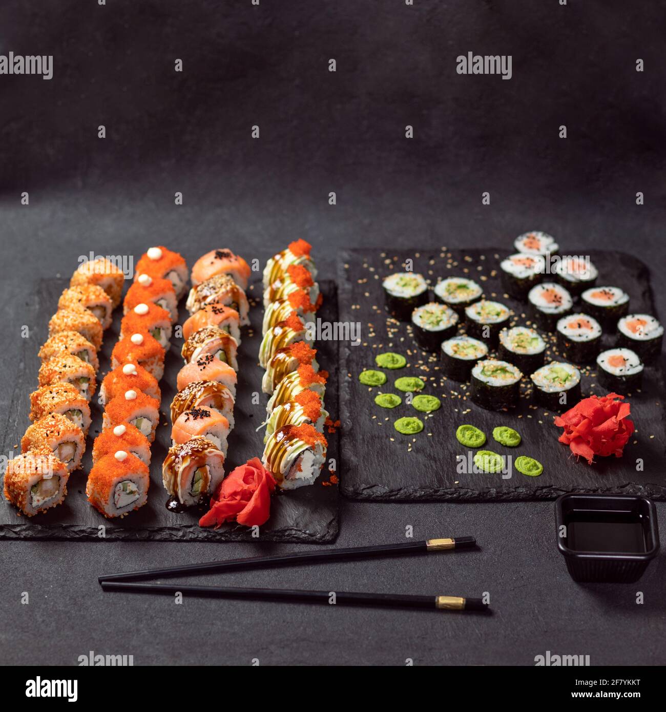 Feng Shui Roll Kani Hot Sushi Roll With Philadelphia Roll Close Up Stock Photo Alamy