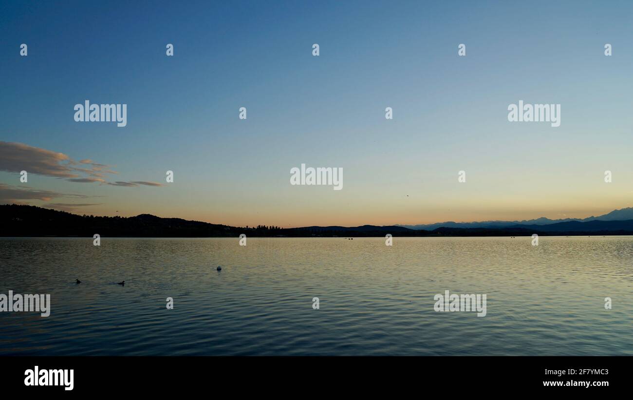 After sunset of lake Varese in Italy. Stock Photo