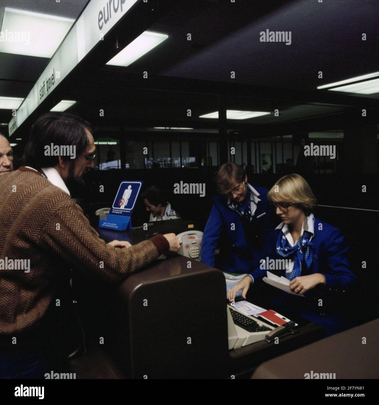 KLM checkin counter for European flights at Schiphol Airport Stock