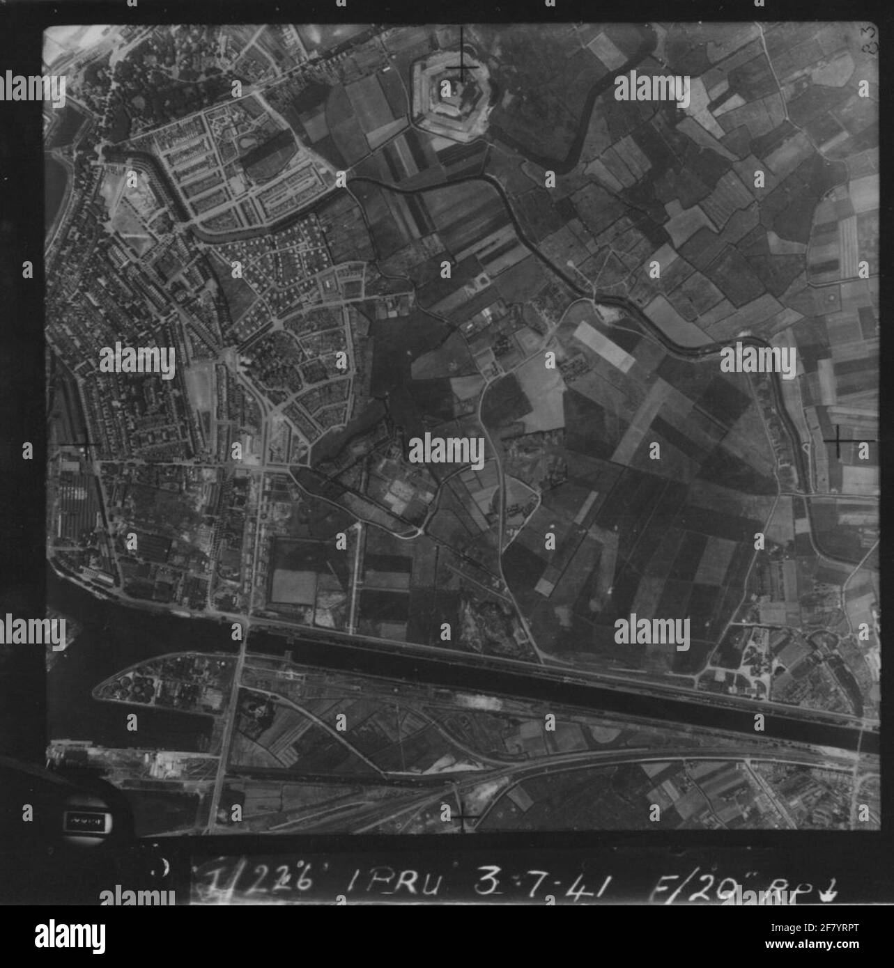 An aerial view of a RAF reconnaissance plane from Vlissingen and surroundings taken on July 3, 1941. Stock Photo