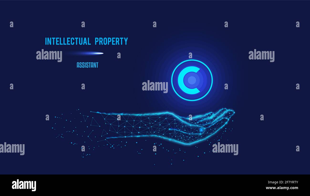 Intellectual property protection concept. Copyright symbol on polygonal ...