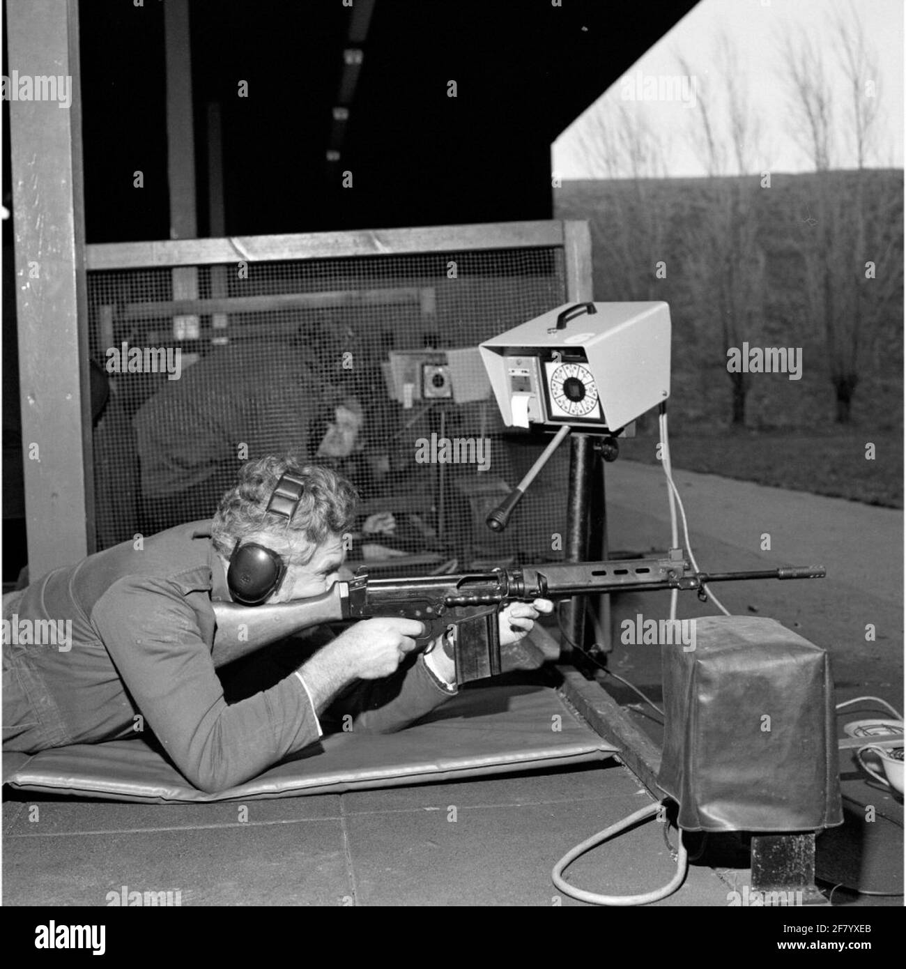 Rifle shooting with the FAL (Fusil Automatique Léger) on the fencing