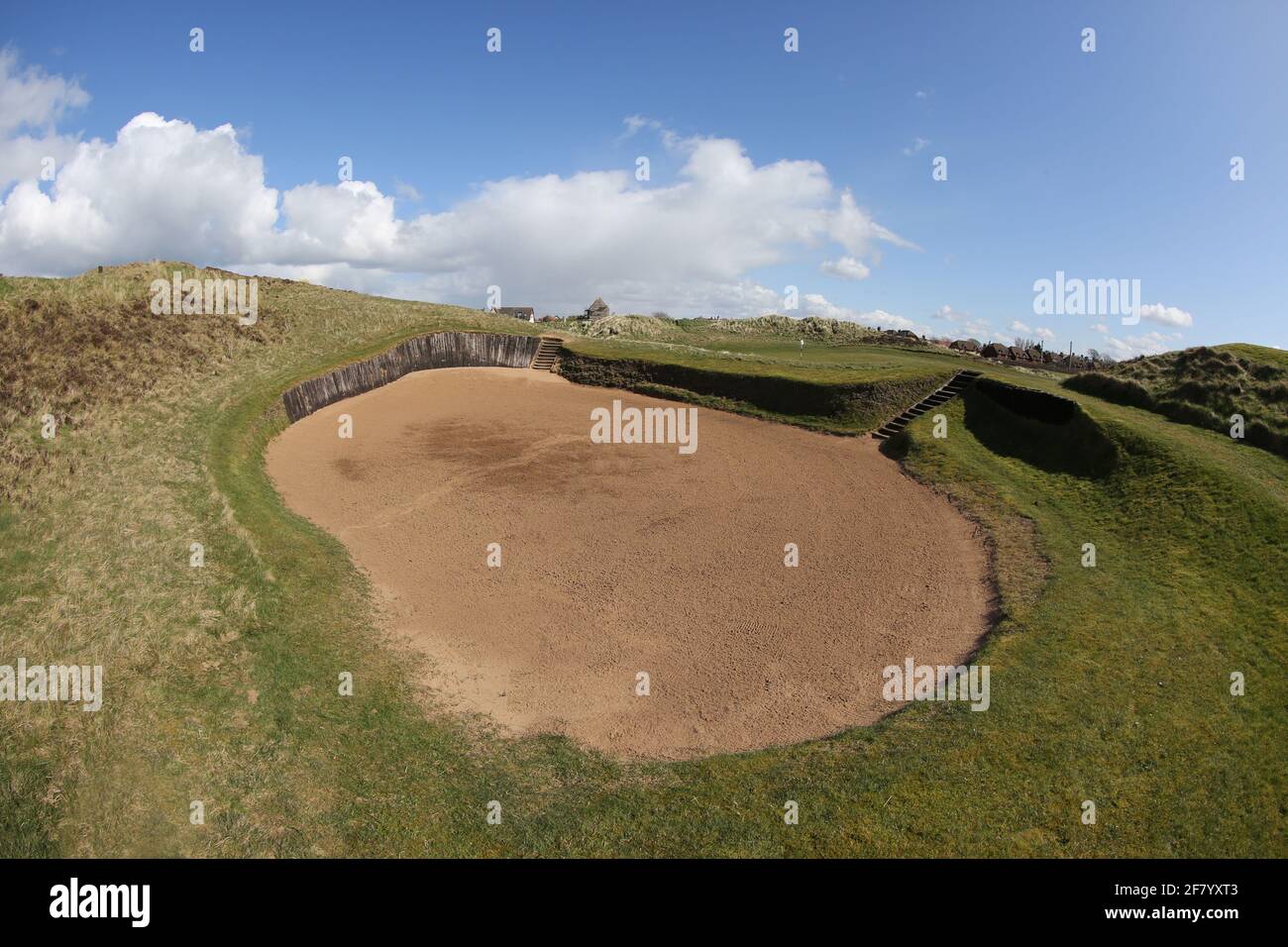 Scotland, Ayrshire, Prestwick, 09 April 2021 .  Prestwick Old Course where the first Open Golf Championship was held in October 17, 1860 The 17th hole Stock Photo