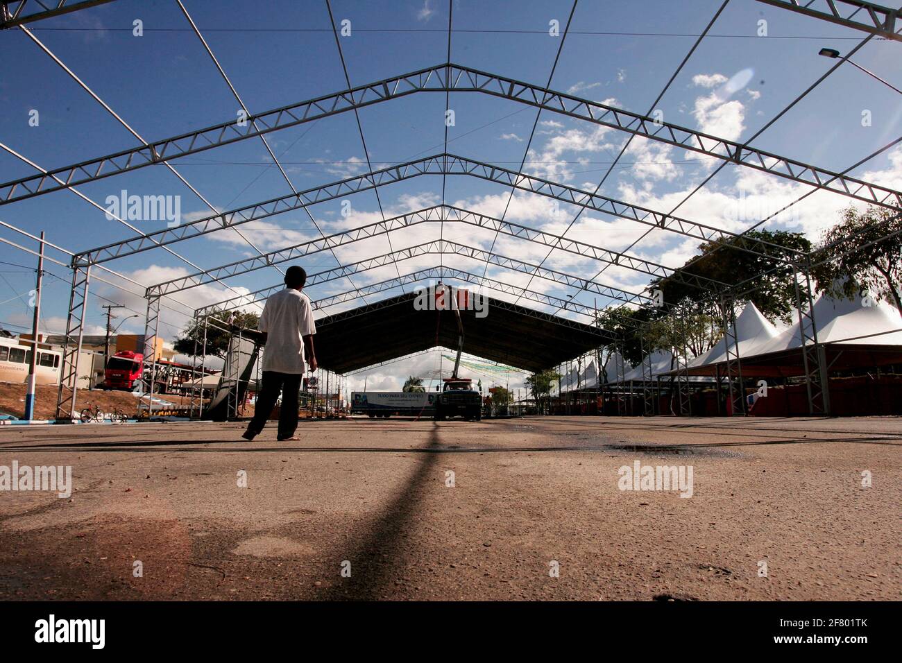 eunapolis, bahia / brazil - june 28, 2010: workers are seen setting up a structure for the festivities in honor of Sao Pedro in the city of Eunapolis. Stock Photo