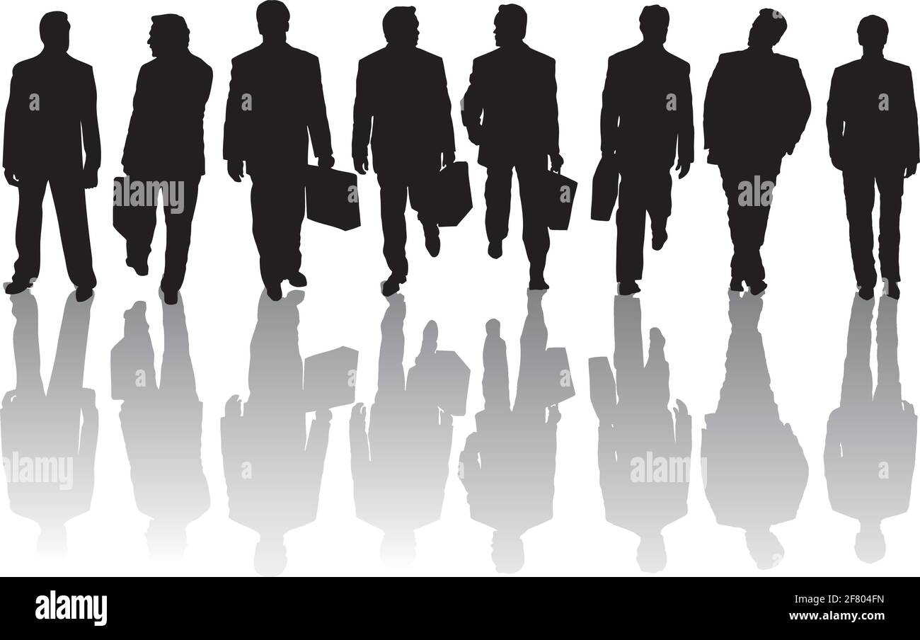 Collection of business people silhouettes with shadows. Vector Illustration. Stock Vector