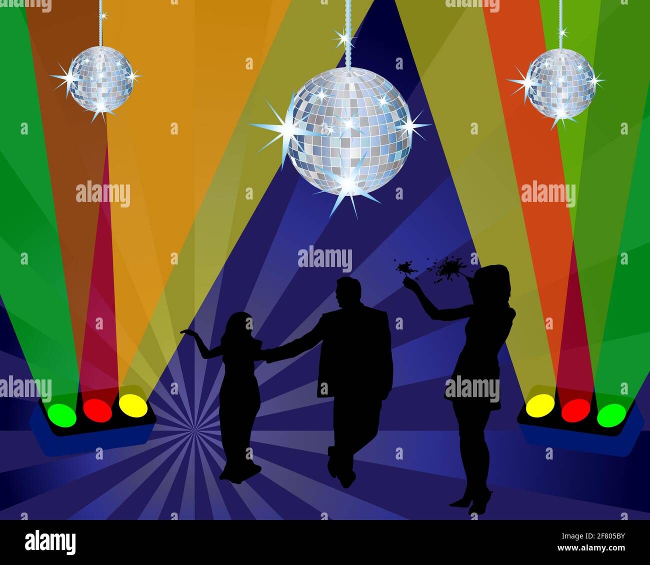 Abstract night club dancing scene with light and disco spheres Stock ...