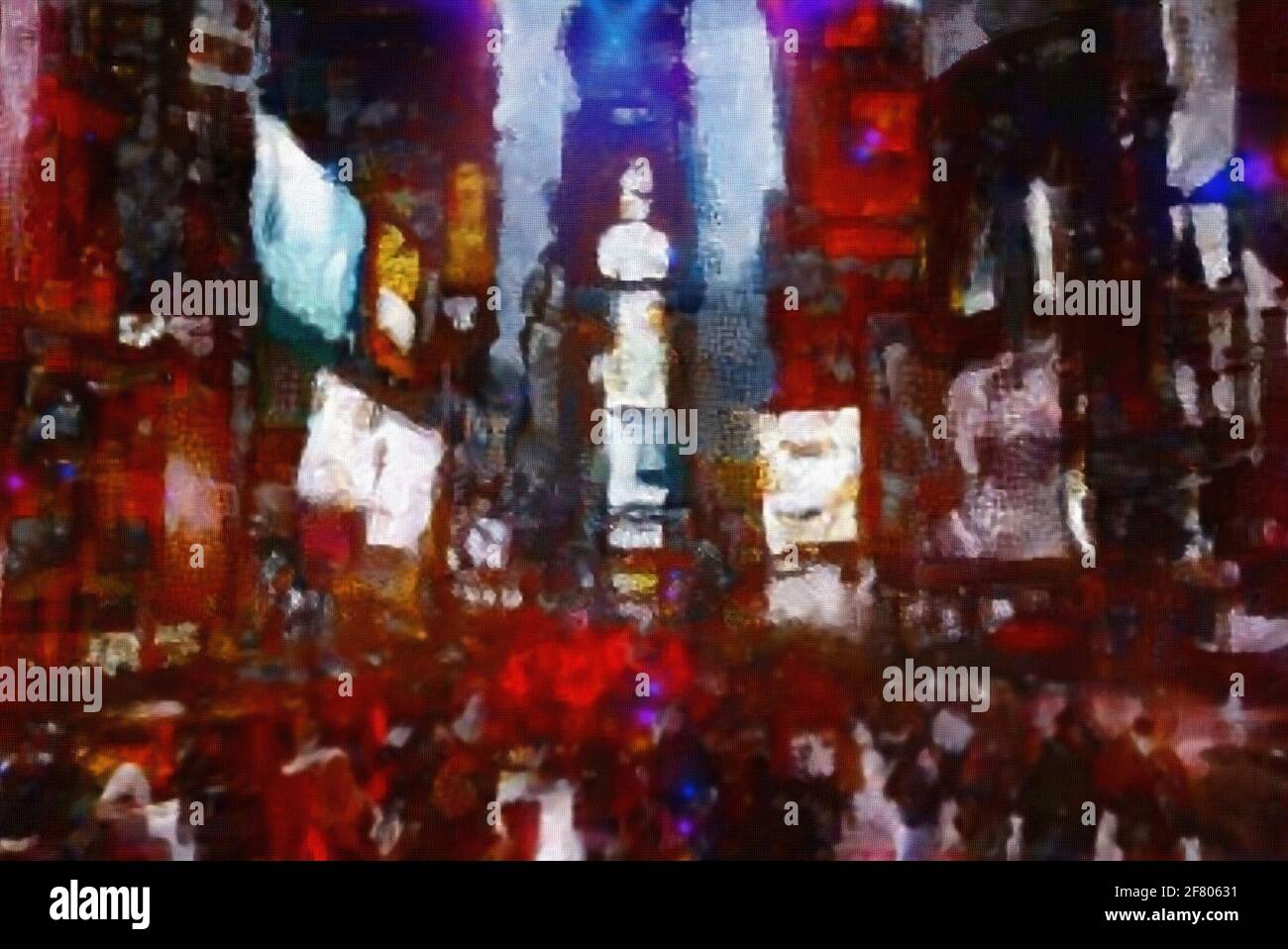 Times square. Abstract colorful oil painting. Stock Photo