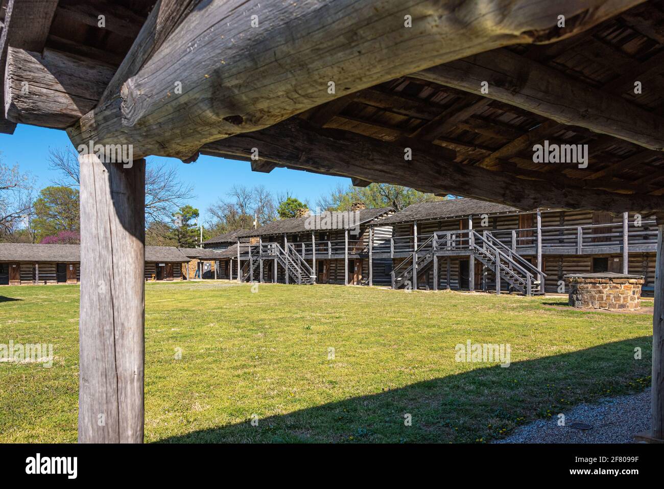 Inside the stockade at Fort Gibson, a historic military site in Oklahoma that guarded the American frontier in Indian Territory from 1824 until 1888. Stock Photo