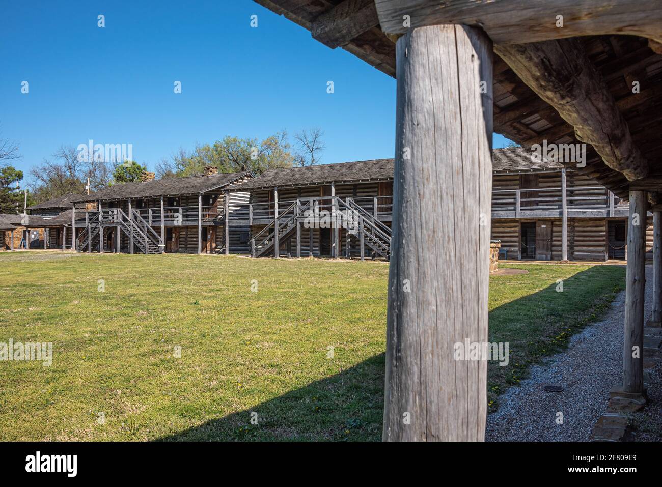 Inside the stockade at Fort Gibson, a historic military site in Oklahoma that guarded the American frontier in Indian Territory from 1824 until 1888. Stock Photo