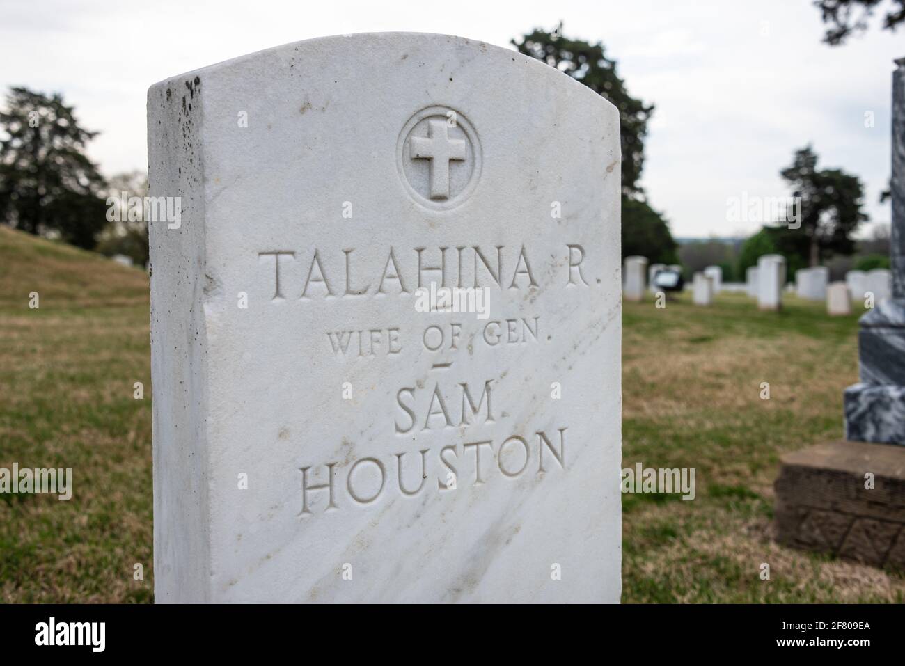 Headstone for Talahina Rogers (1799-1839), Cherokee wife of General Sam Houston, at Fort Gibson National Cemetery in Fort Gibson, Oklahoma. (USA) Stock Photo