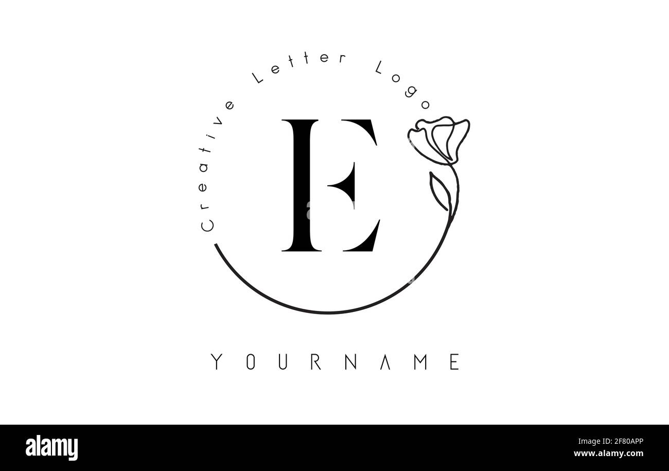 Creative initial letter E logo with lettering circle hand drawn flower ...