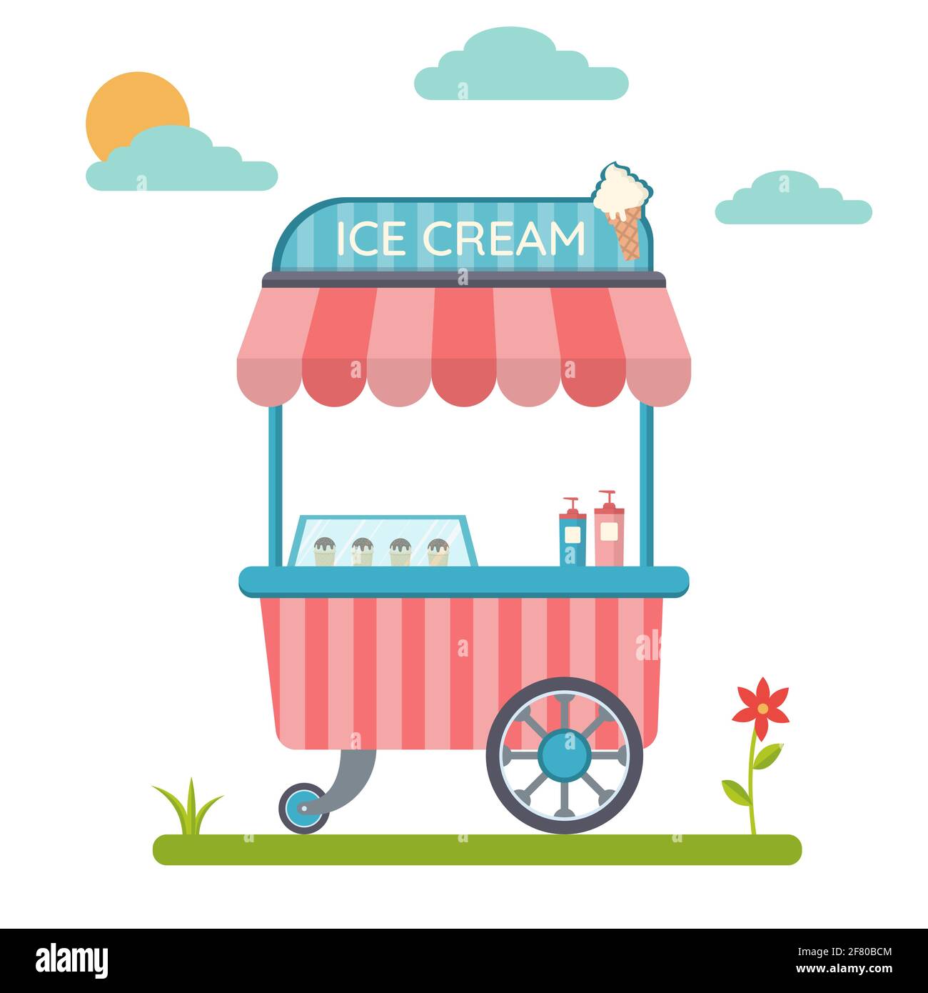 Trolley with ice cream. Cart and sweet, ice cream, kiosk and marketplace.  Vector illustration Stock Vector Image & Art - Alamy