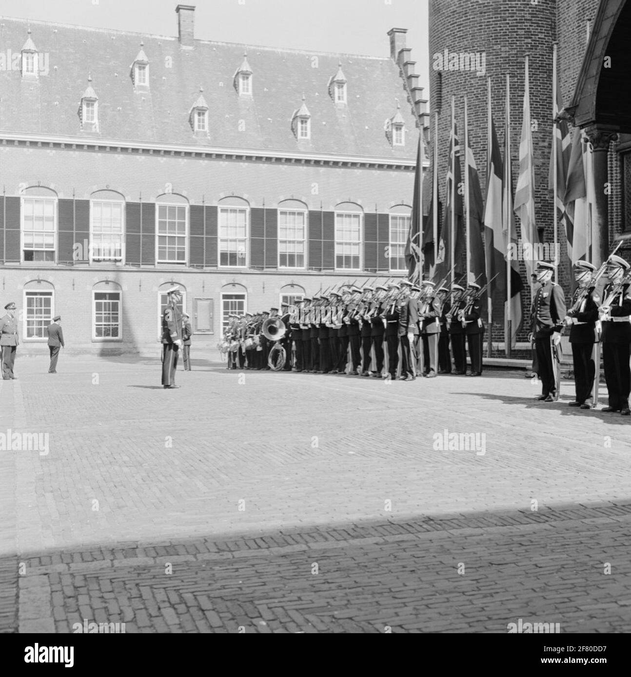 At the opening of a NATO conference, the honorary guard will be formed by the Marines Korps on the Binnenhof in The Hague. Stock Photo