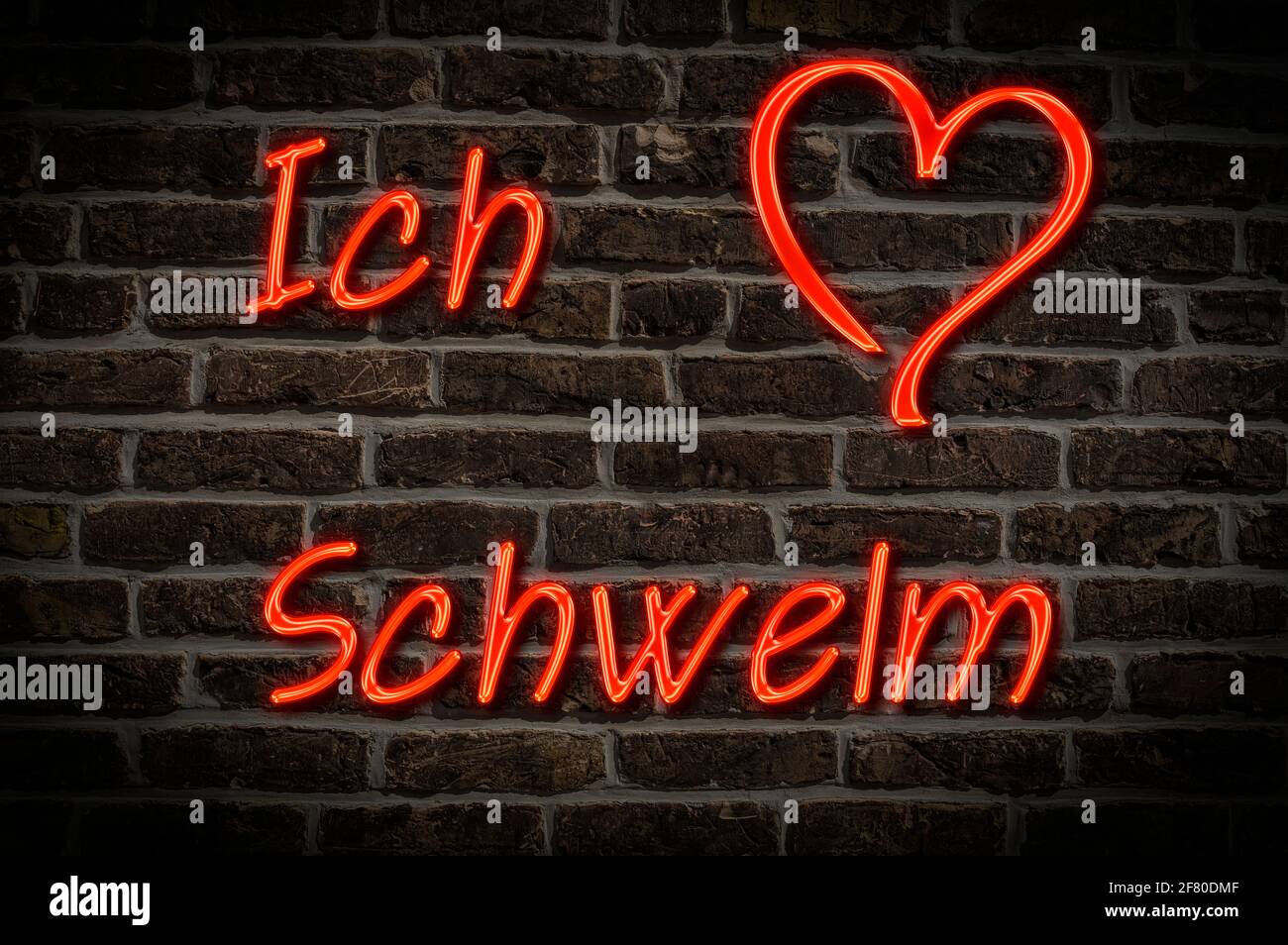 Leuchtreklame, Ich liebe Schwelm, Nordrhein-Westfalen, Deutschland, Europa | Illuminated advertising, I love Schwelm, North Rhine-Westphalia, Germany, Stock Photo