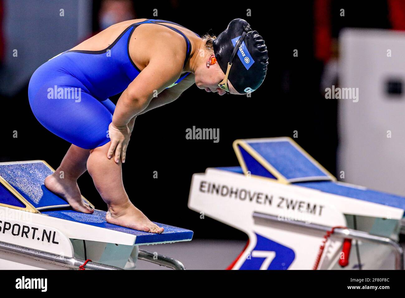 EINDHOVEN, NETHERLANDS - APRIL 10: Peggy Sonntag competing in the Women 100m Breaststroke Finals Para during the Eindhoven Qualification Meet at Pieter van den Hoogenband zwemstadion on April 10, 2021 in Eindhoven, Netherlands (Photo by Marcel ter Bals/Orange Pictures) Stock Photo