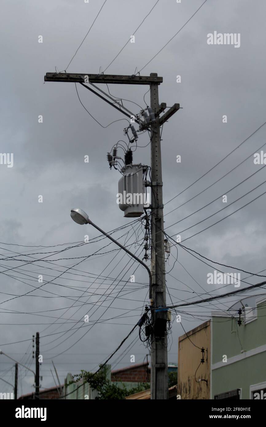 salvador, bahia / brazil - december 4, 2013: The transformer is seen on a power pole in the city of Salvador.    *** Local Caption *** Stock Photo