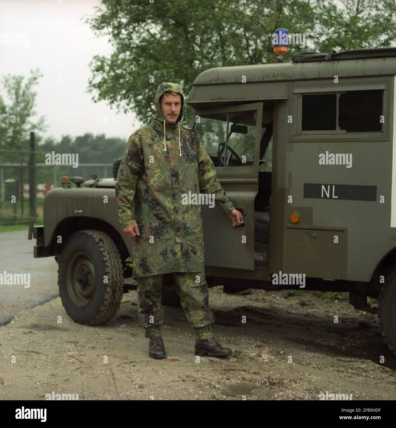 A soldier of the royal army in a test uniform made of material with a stain pattern ('flecktarn') as used by the German army. This type of uniform was not entered. Stock Photo