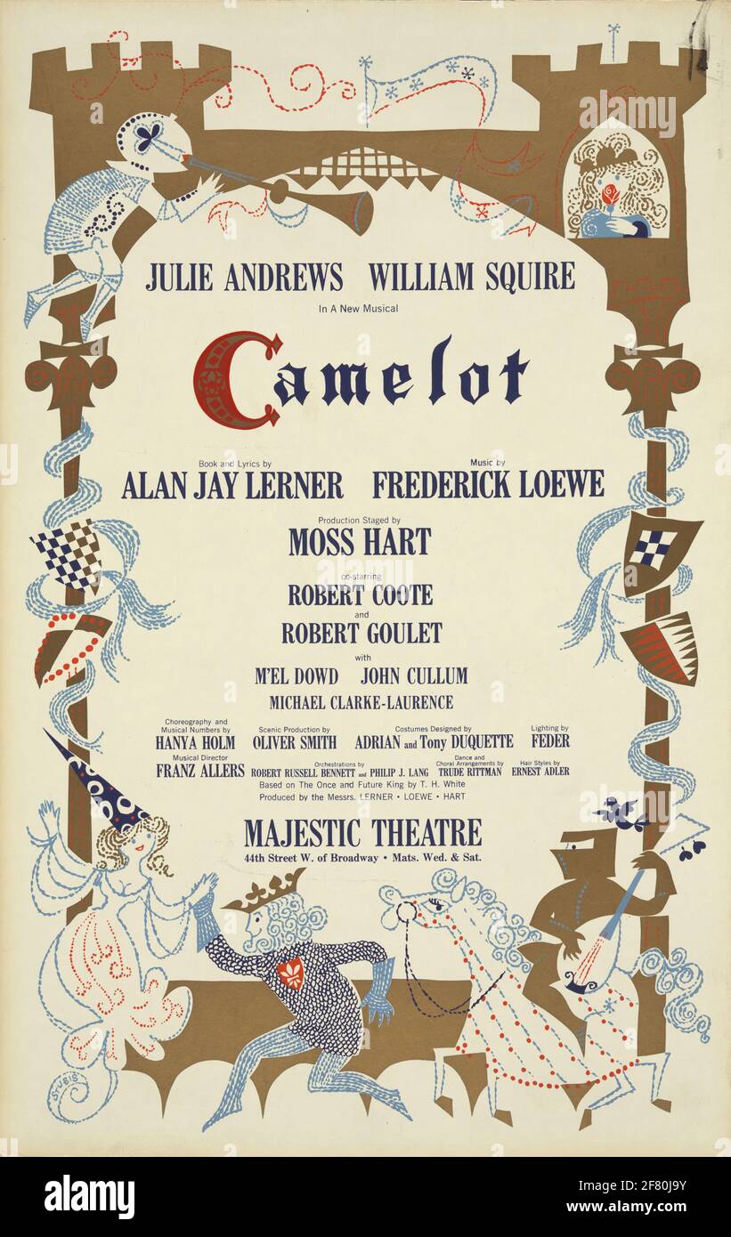 A vintage theatre production poster for Camelot with Julie Ndrews and