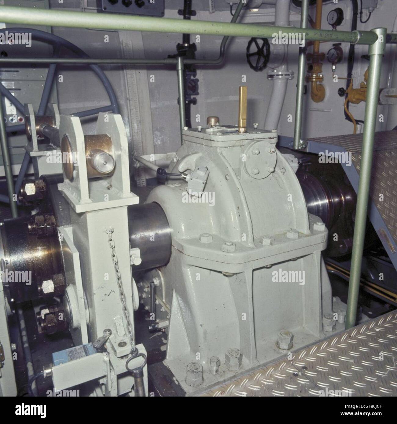 Screw shaft reservoir in Oceanographic research vessel machine room Hr.Ms. Tydeman (1976-2004) Stock Photo