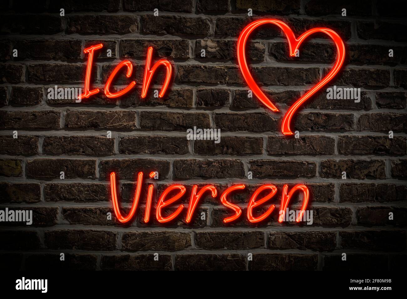 Leuchtreklame, Ich liebe Viersen, Nordrhein-Westfalen, Deutschland, Europa | Illuminated advertising, I love Viersen, North Rhine-Westphalia, Germany, Stock Photo