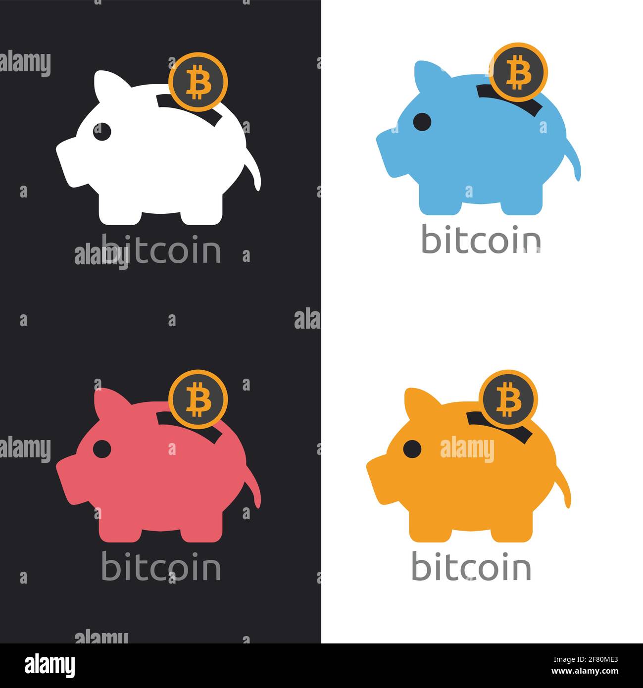 Saving piggy bank with bitcoin, multicolor cryptocurrency icon design vector Stock Vector
