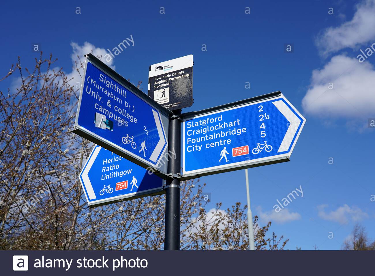 Direction sign along the the Union Canal walkway, Edinburgh Scotland Stock Photo