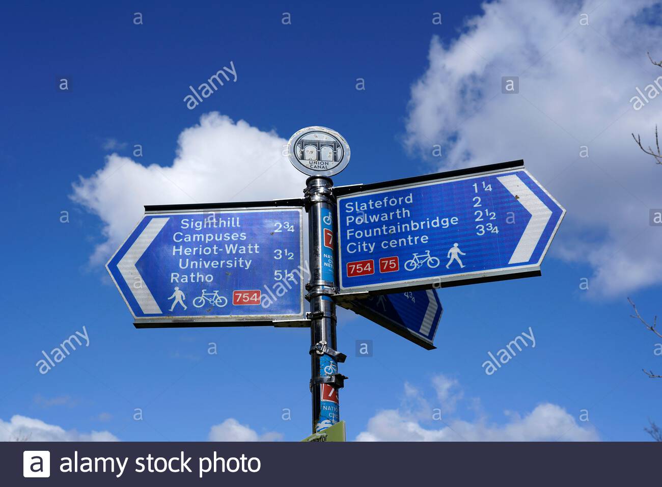 Direction sign along the the Union Canal walkway, Edinburgh Scotland Stock Photo