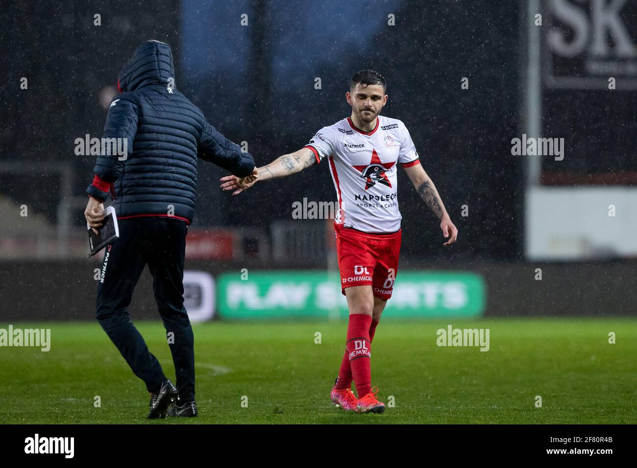 Essevee's Panagiotis Armenakas pictured after a soccer match between KV Mechelen and SV Zulte Waregem, Saturday 10 April 2021 in Mechelen, on day 33 o Stock Photo