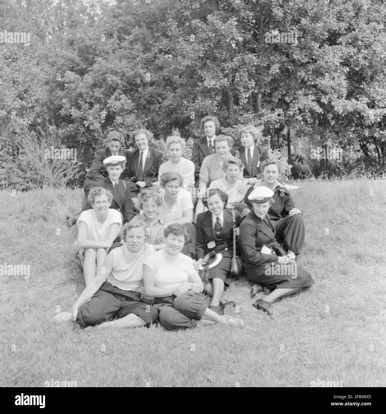 Group photo of Marvas; Probably during the break from a walking event. Is part of Object series AVDKM 530243 to 530248 .. Stock Photo