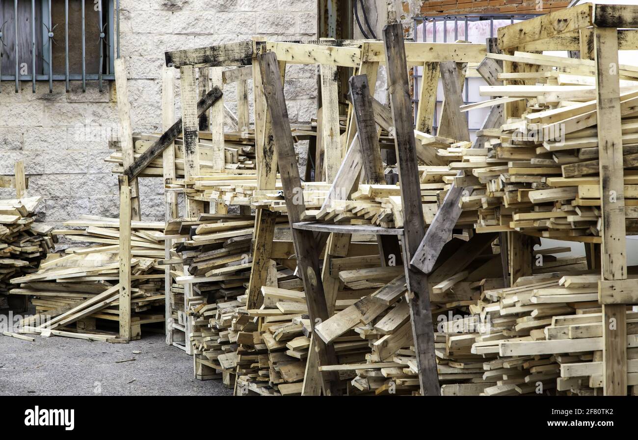 Detail of cut and processed wood to sell, lumber industry Stock Photo