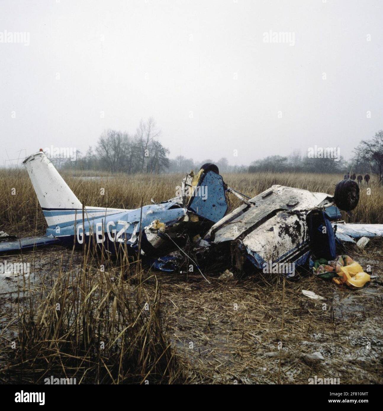 Air accident Reims / Cessna 177rg near Glimmen.de pilot and his 3 passengers survived the accident. Stock Photo