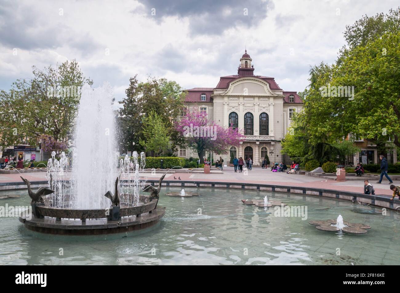 A water fountain in the center of Plovdiv, Bulgaria Stock Photo
