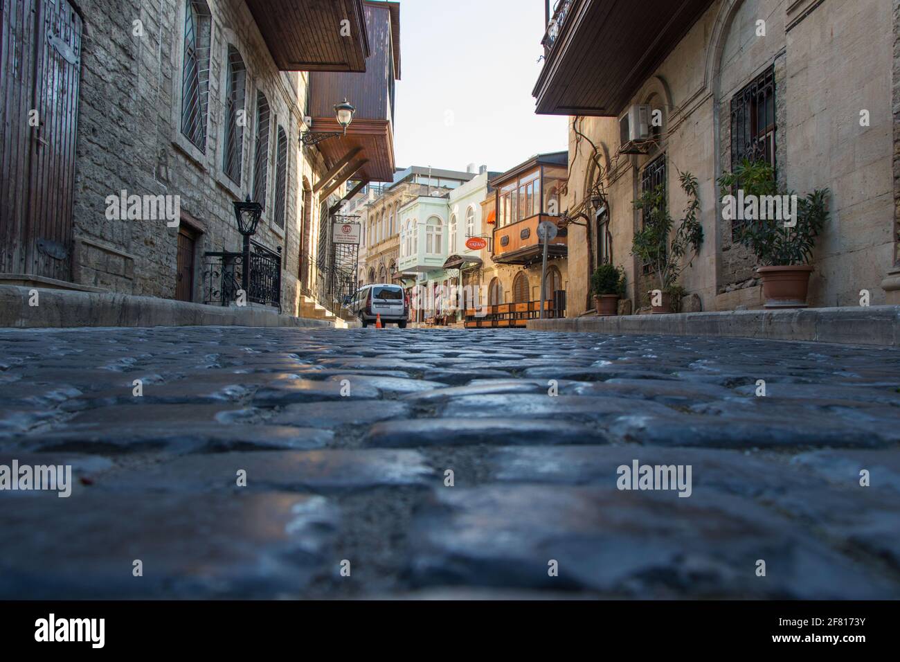 Historical streets of Baku, Azerbaijan: 2 April, 2021. Icheri Sheher is old town in Azerbaijan. Travel to Azerbaijan Stock Photo