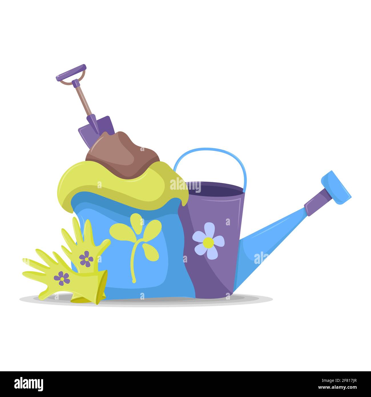 Gardening tools watering can gloves fertilizer illustration isolated on