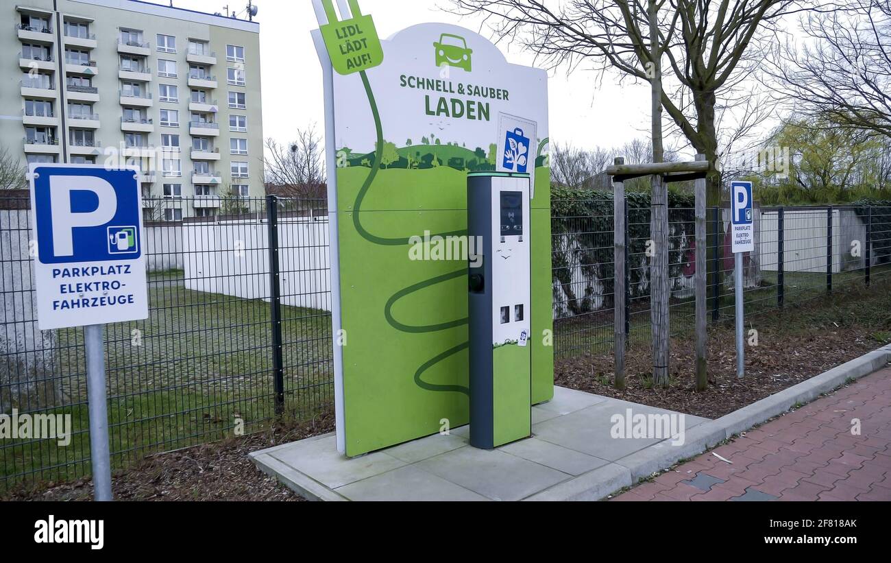 LüNEN, GERMANY Apr 05, 2021 Electric charging station and parking