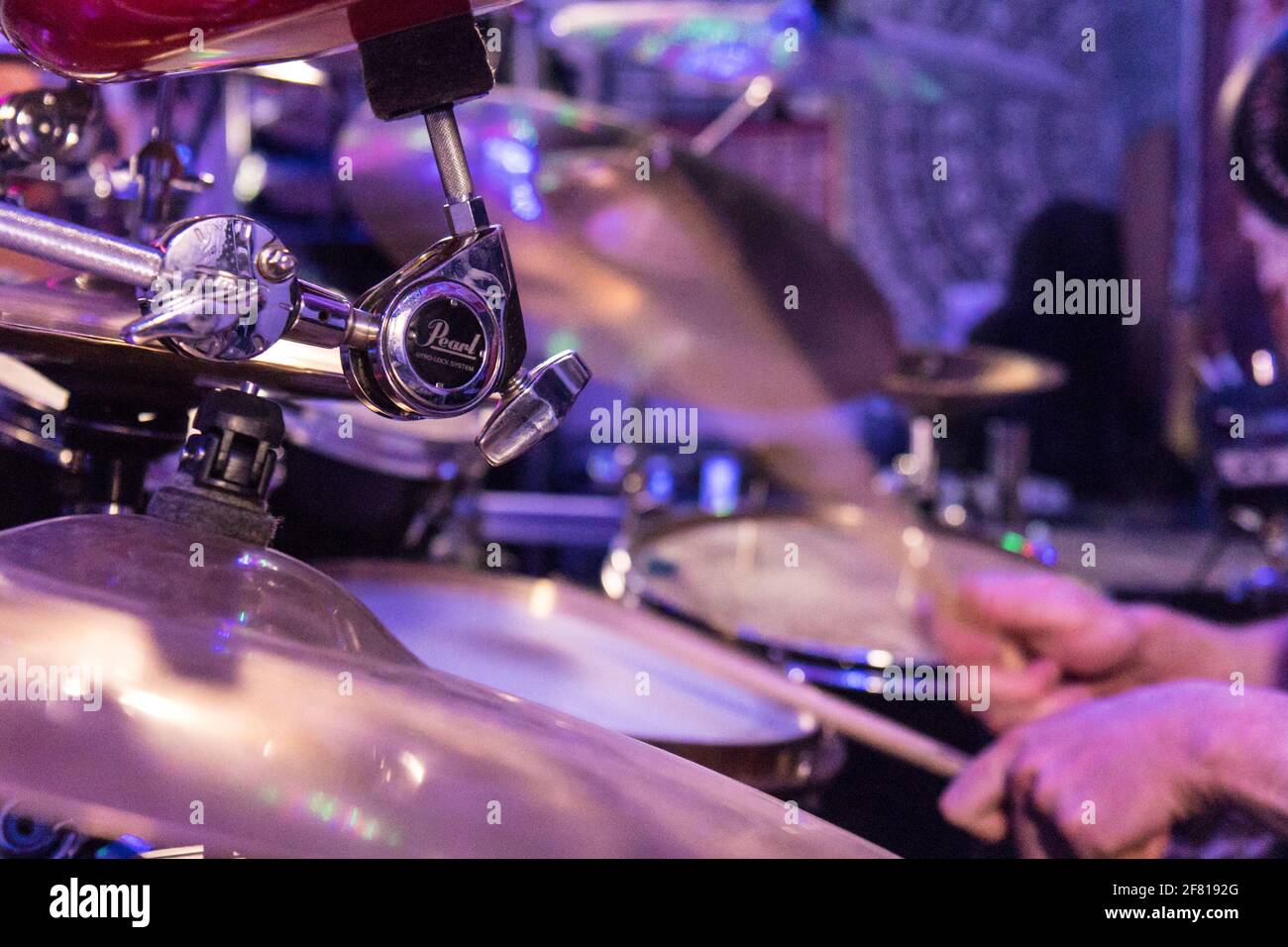 Drum practice in motion, cymbals and snare Stock Photo Alamy