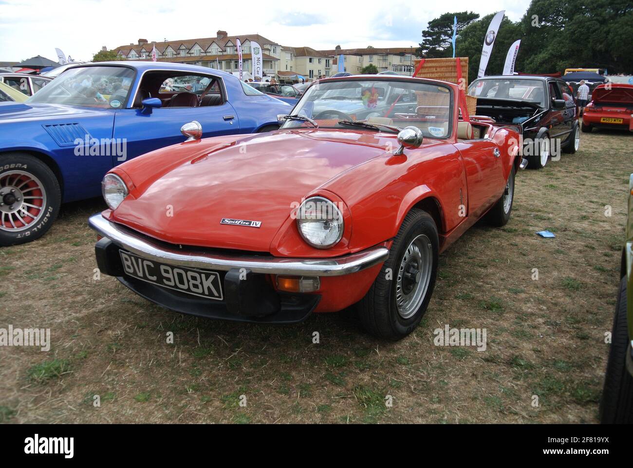 A 1971 Triumph Spitfire parked up on display at the English Riviera classic car show, Paignton, Devon, England, UK. Stock Photo