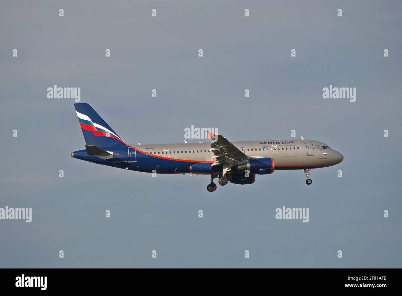 Düsseldorf, Germany - December 14, 2008: Airbus A320-200 of Aeroflot at the airport of Düsseldorf while final approach Stock Photo