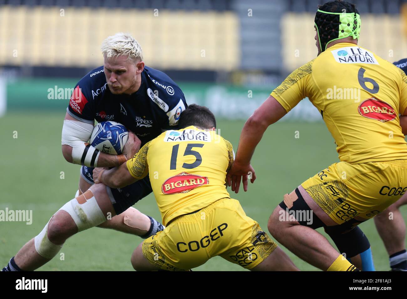 Jean-Luc du Preez of Sale Sharks during the European Rugby Champions Cup,  quarter final rugby union match between La Rochelle and Sale Sharks on  April 10, 2021 at Marcel Deflandre stadium in