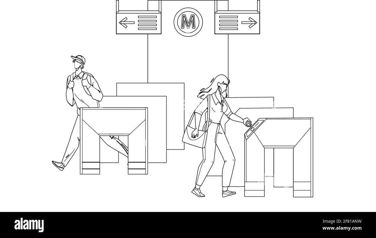 Entry Metro People Pass Through Turnstiles Vector Stock Vector Image ...