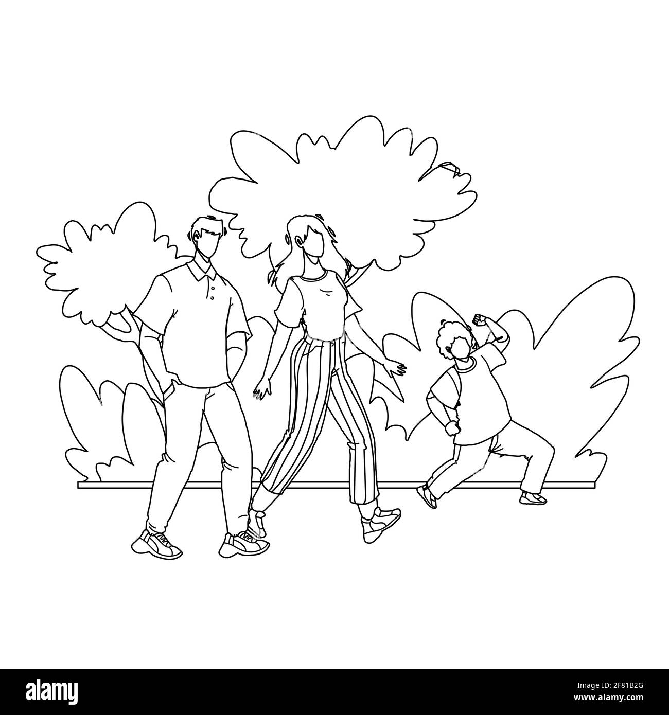 In Family Park Walking Parents With Child Vector Stock Vector Image ...