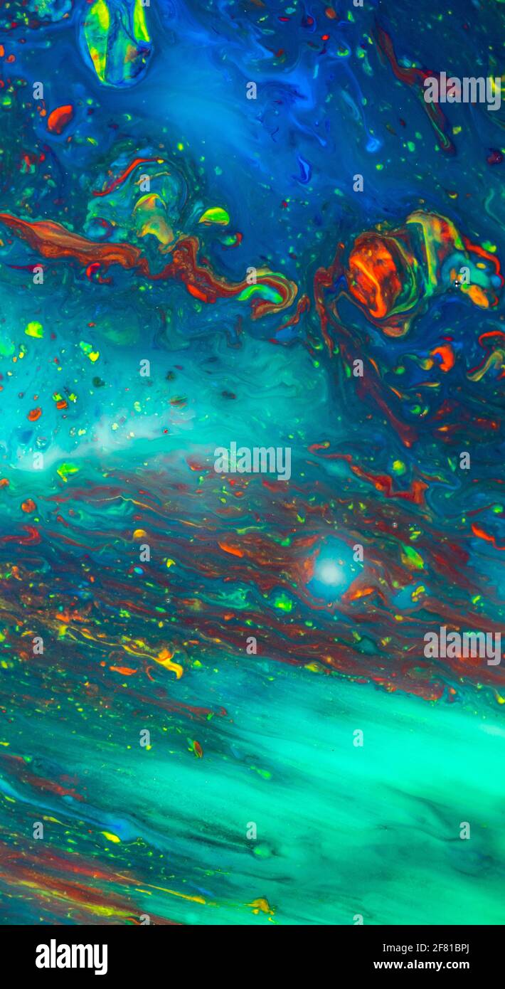 Bright illustration in blue tones with chaotic multicolor elements Stock Photo