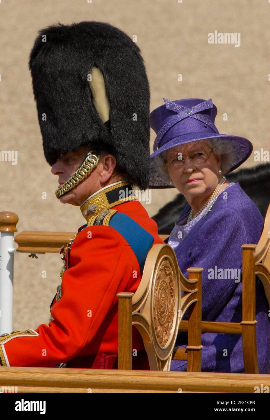HRH The Queen with her husband and consort HRH Prince Philip, The Duke of Edinburgh at Trooping The Colour 17th June 2006 Stock Photo