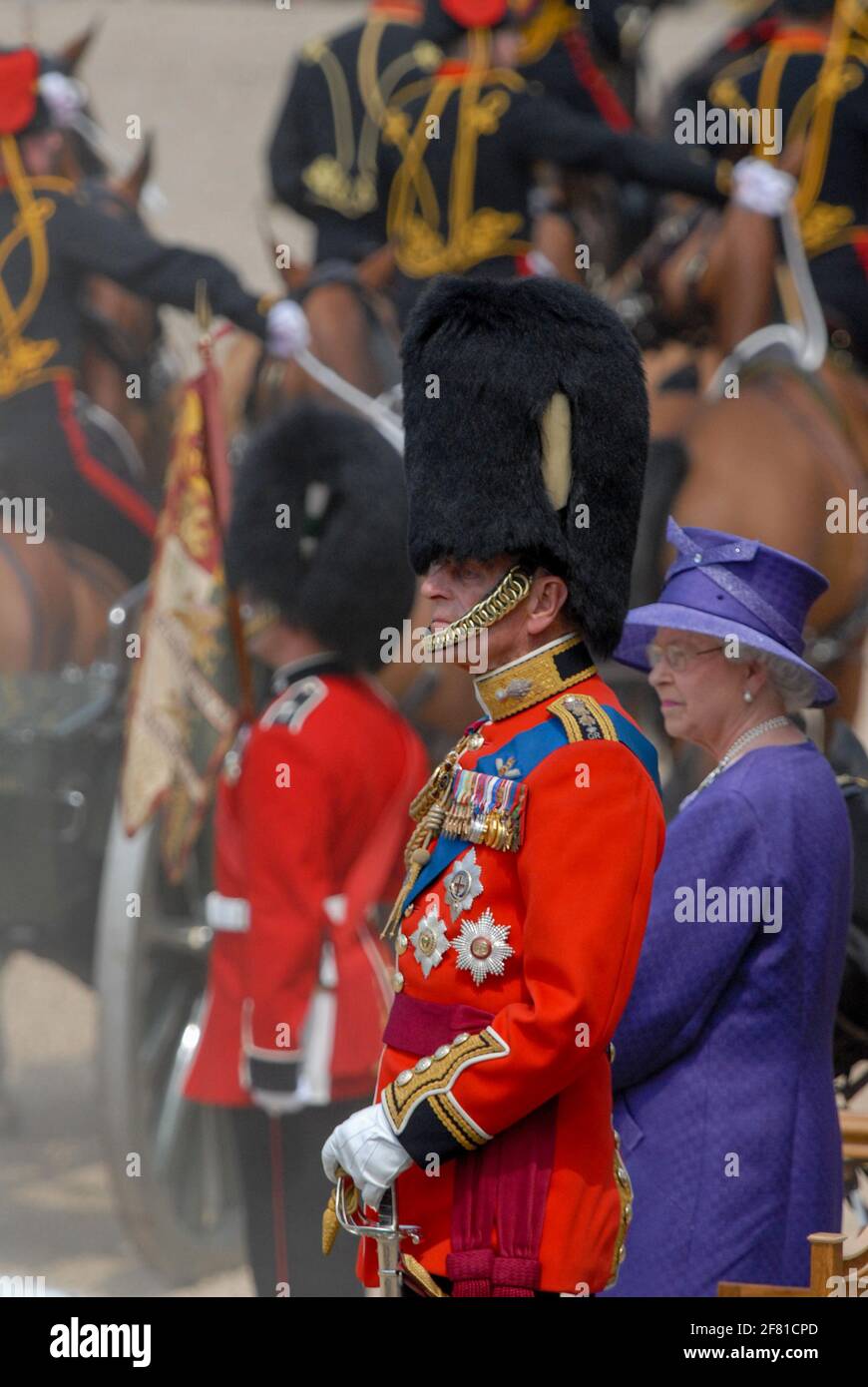HRH The Queen with her husband and consort HRH Prince Philip, The Duke of Edinburgh at Trooping The Colour 17th June 2006 Stock Photo