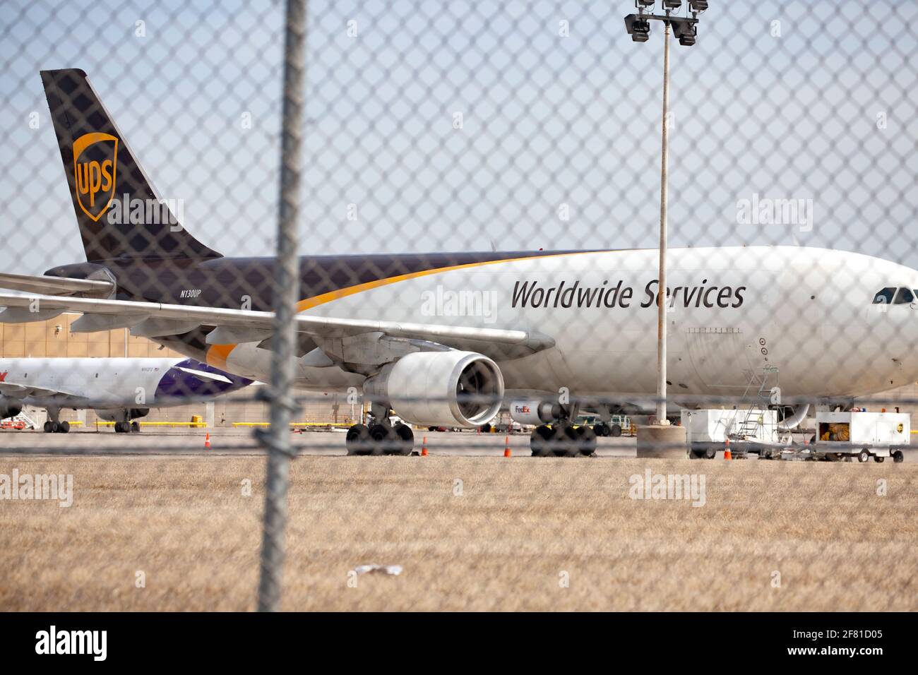 UPS Worldwide Services Airplane parked on apron at the Minneapolis St Paul International Airport. Minneapolis Minnesota MN USA Stock Photo