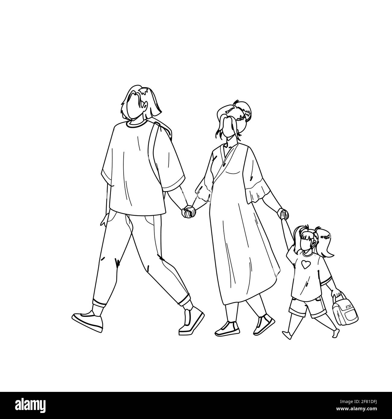 Japanese Family Walking Together In Park Vector Stock Vector